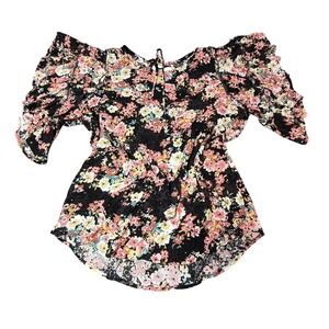 Maurices Floral Print Blouse Ruffle Sleeve Tie Back Top 0X‎